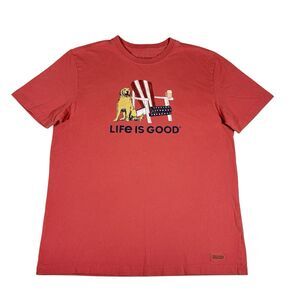 Life Is Good T-Shirt Men’s Medium Red Crusher Tee Dog Chair Beer Graphic USA